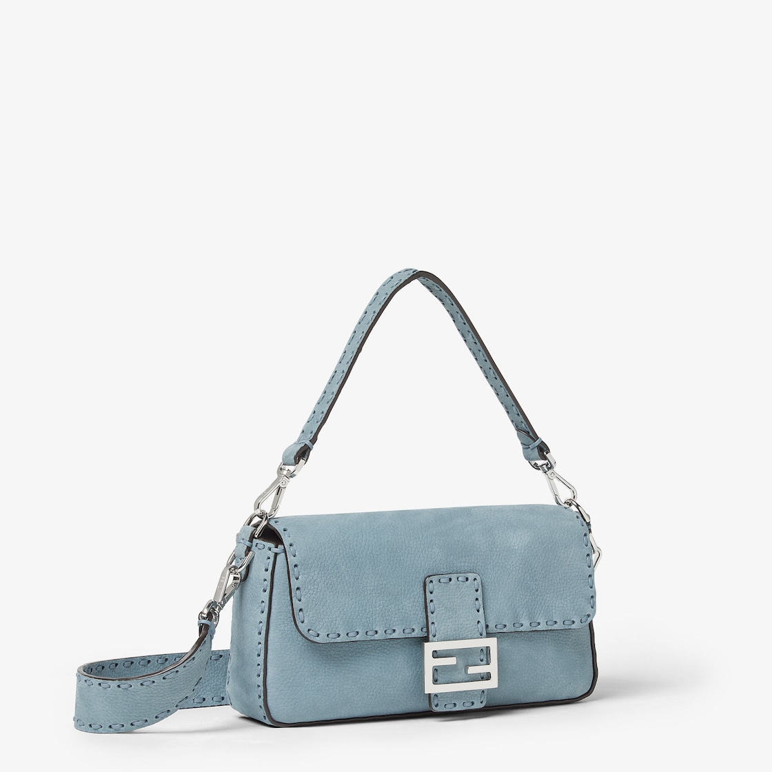 FENDI Baguette® Mercury blue nubuck leather Selleria bag with 612 hand-sewn topstitches - Image 4